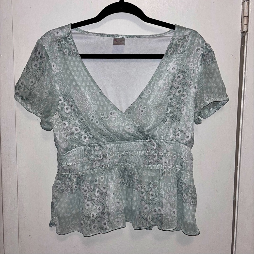 Green Floral Patchwork Peplum Blouse